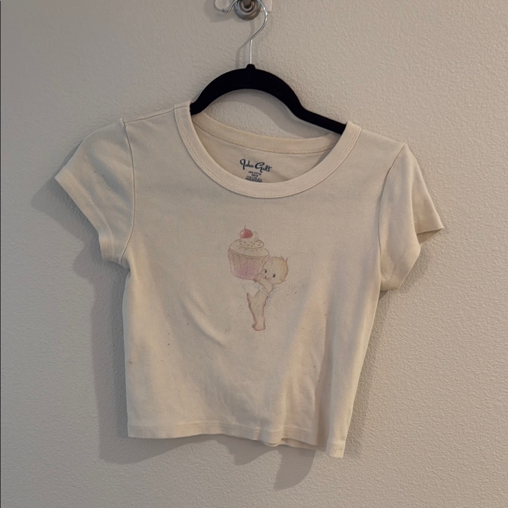 Brandy Melville Cream Short Sleeve Tee with Ice Cream Graphic